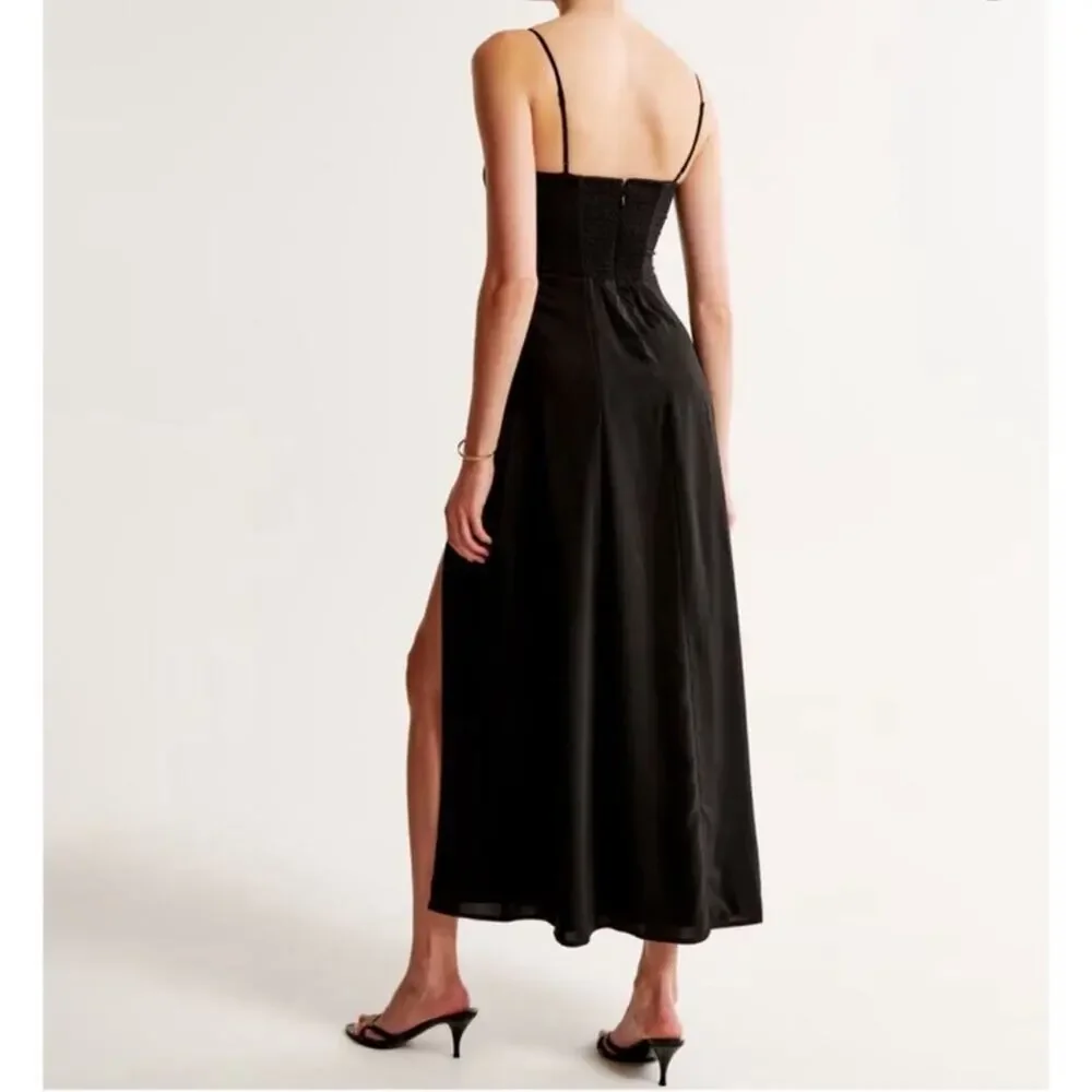Abercrombie Black Satin Camille Maxi Dress